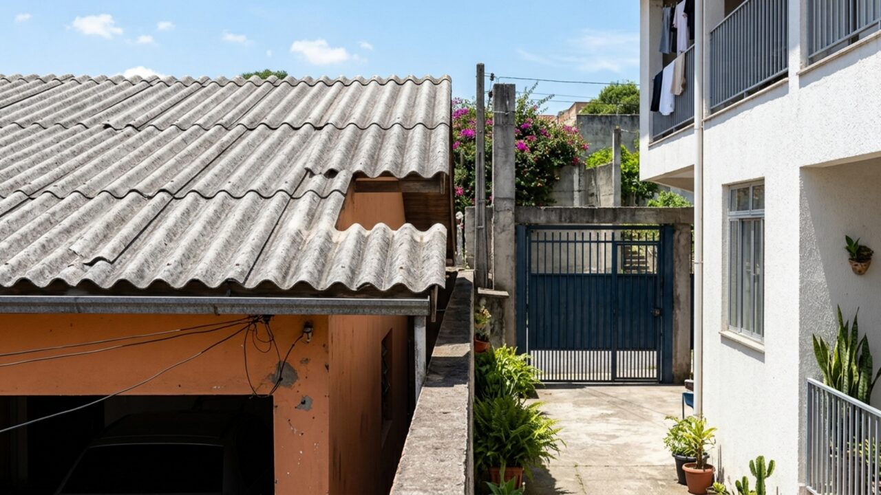 Casal troca telhado da garagem e novas telhas cobrem parte da janela utilizada pela vizinha havia quase duas décadas
