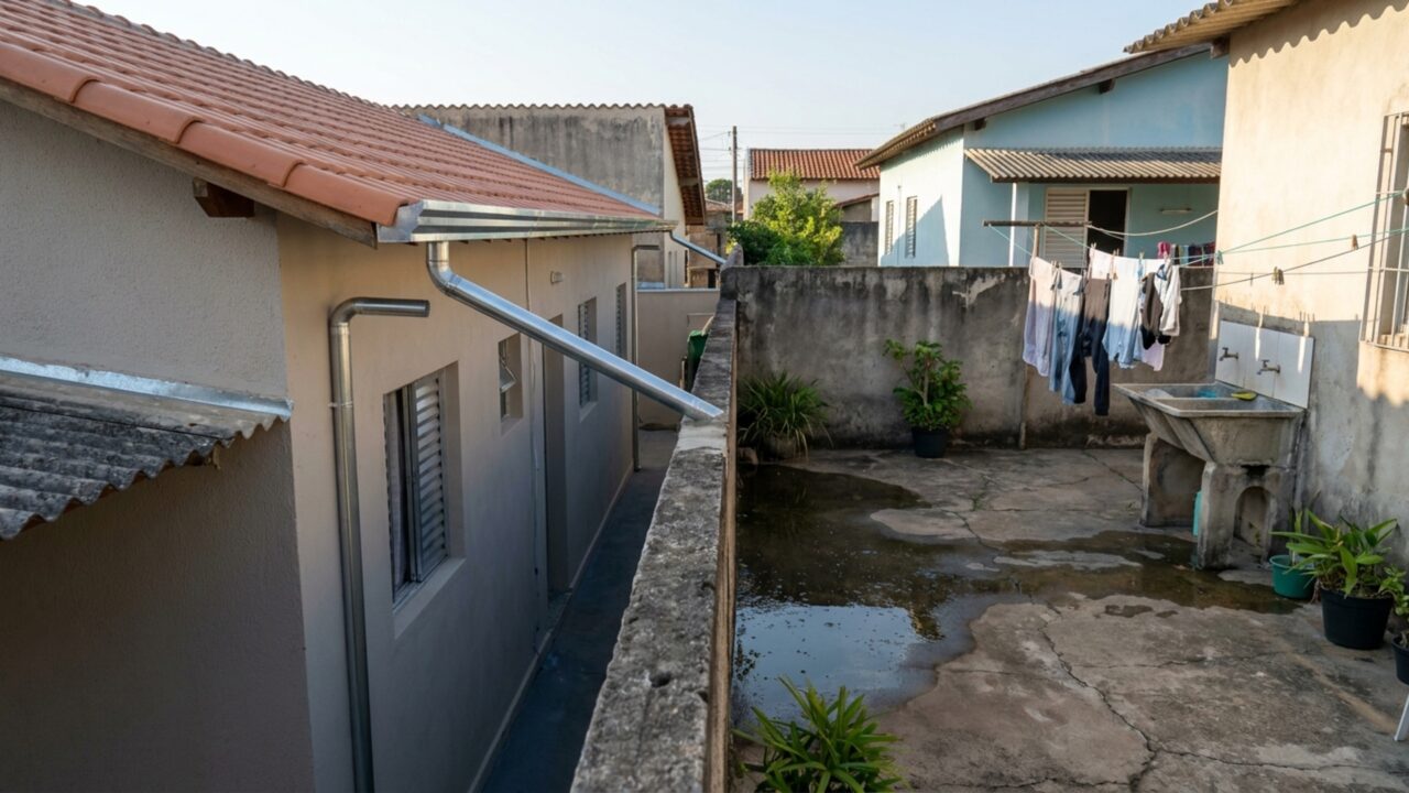 Um novo telhado resolve as goteiras de uma casa, mas vizinho passa a receber toda a água da chuva em um único ponto do quintal