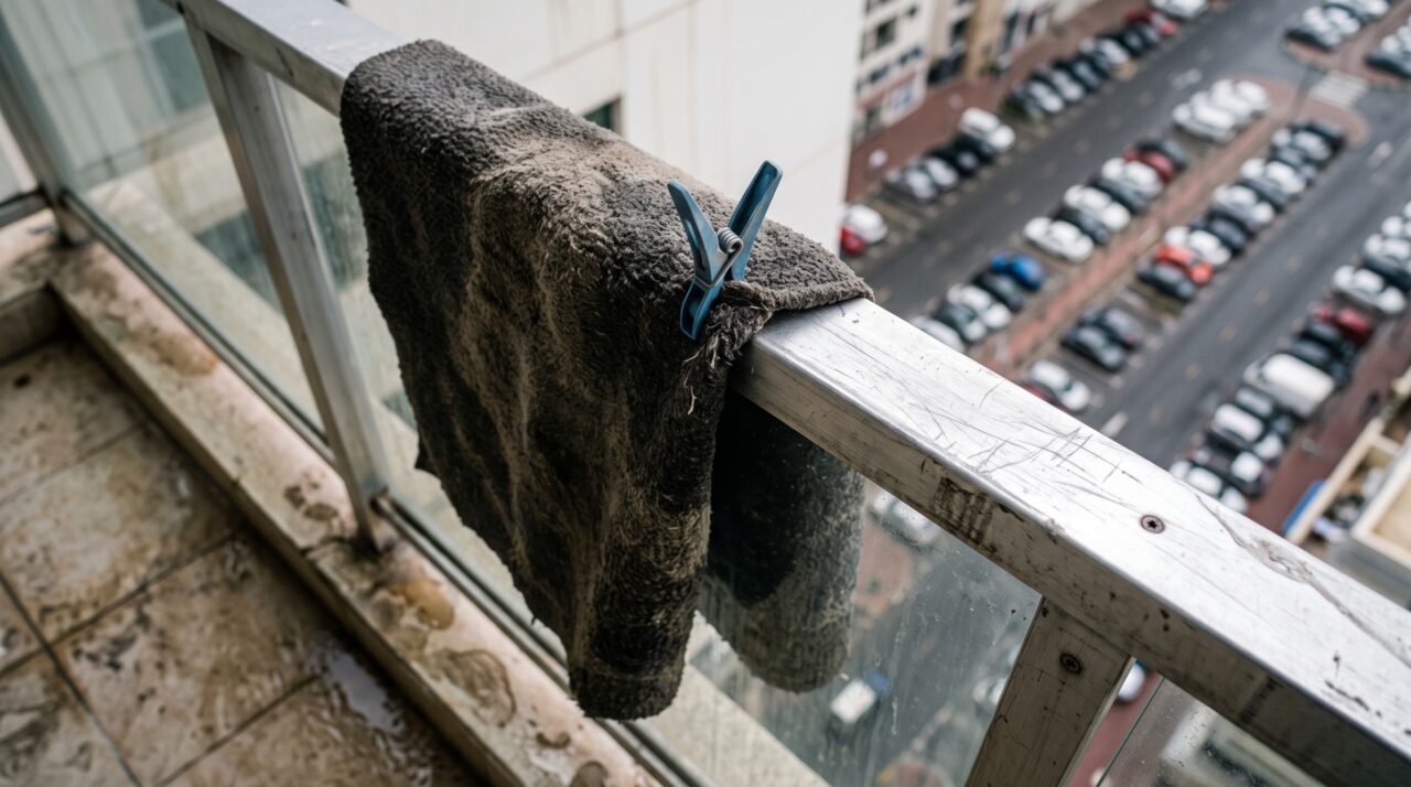 Vizinha pendura tapete para secar no guarda-corpo da sacada e descobre que o problema vai além da aparência do prédio