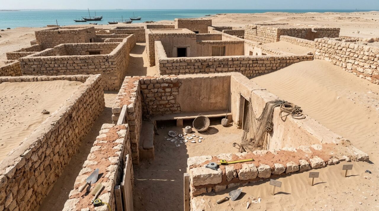 O soterramento gradual pelas areias conservou ruas, casas e estruturas da antiga cidade comercial de Al Zubarah