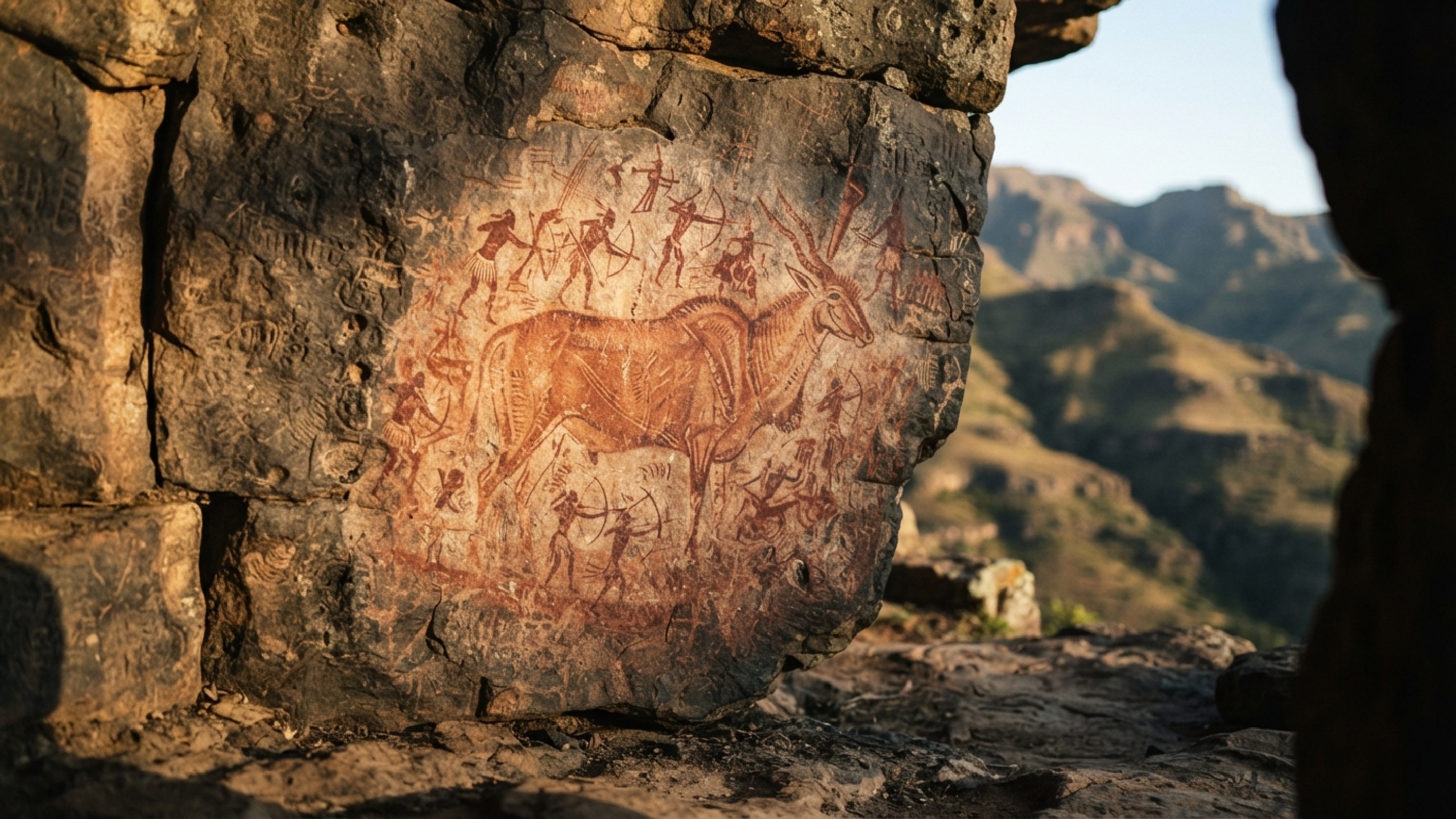 Uma montanha parece cortada por uma faca na África do Sul: penhascos guardam milhares de pinturas feitas por povos San