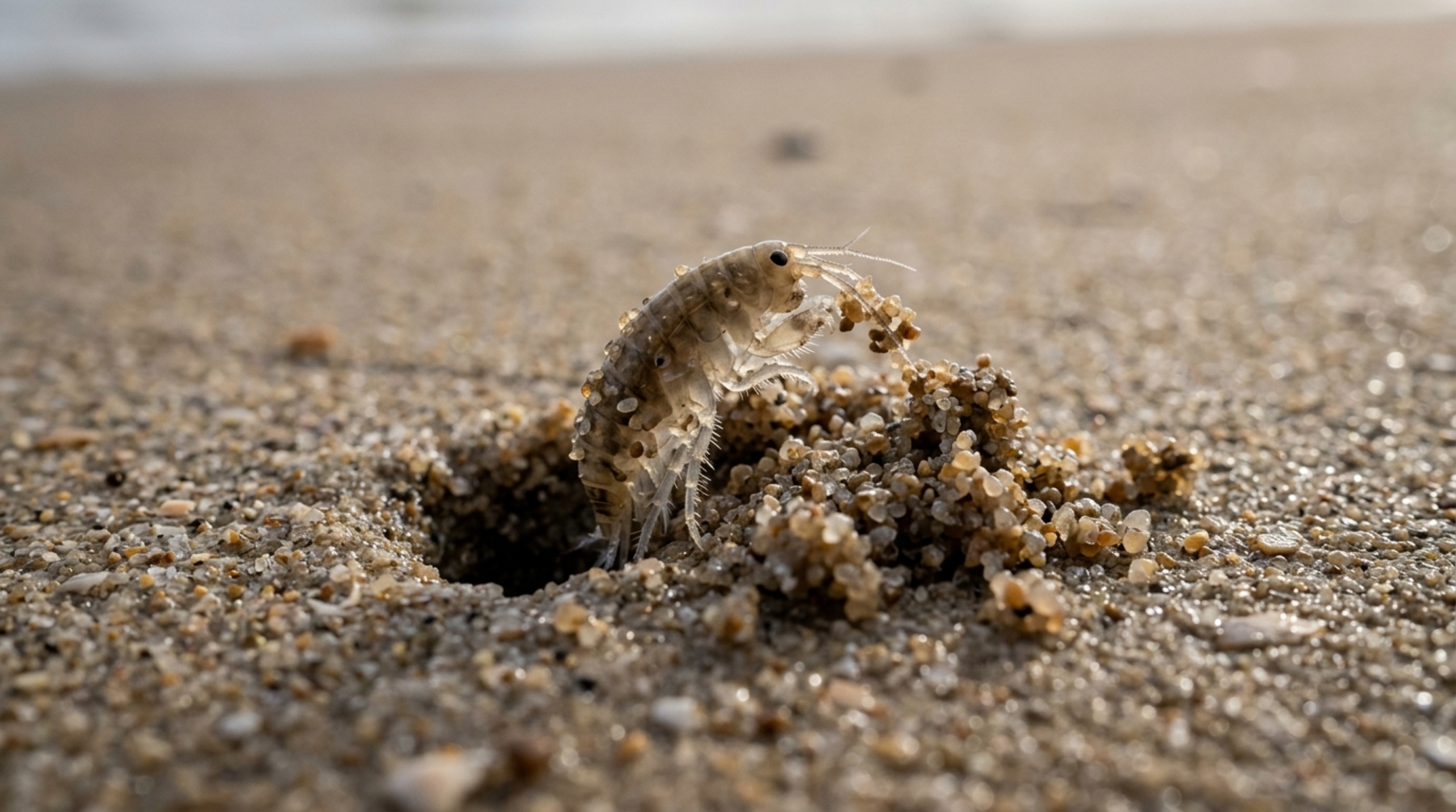 As pulgas-do-mar deslocam até 50 quilos de areia por metro de praia por dia
