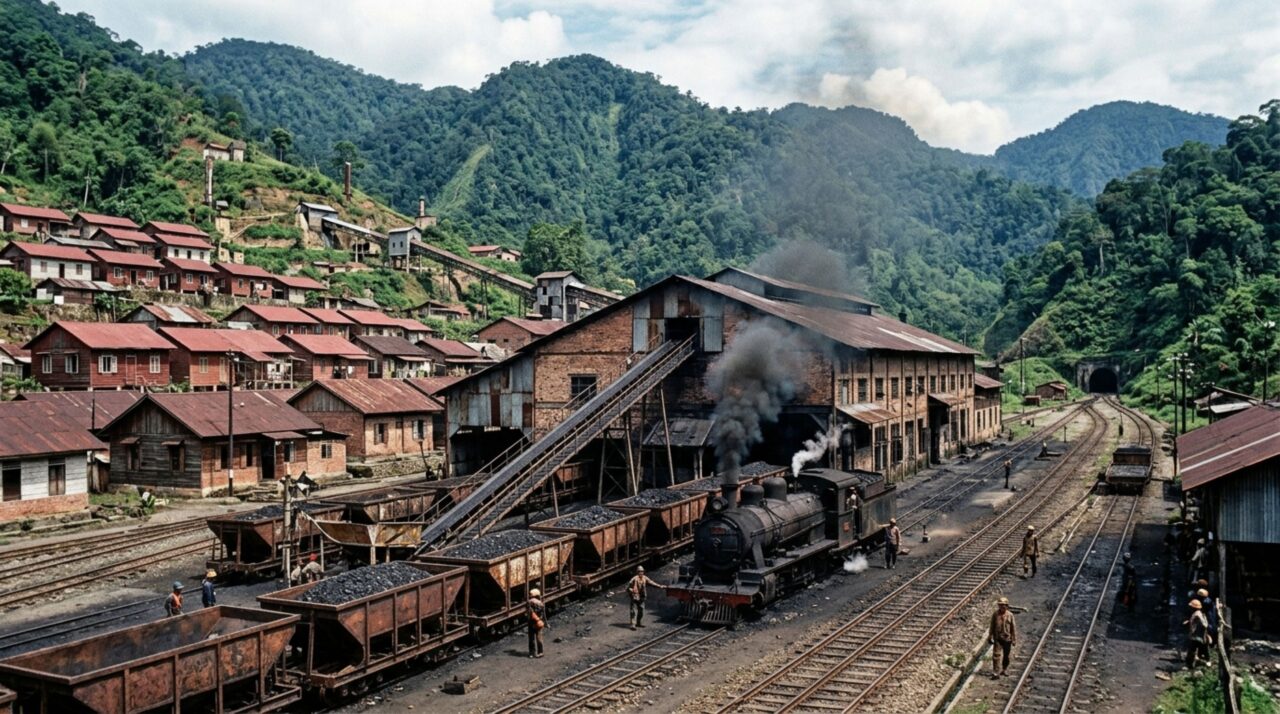 Sawahlunto funcionava como centro minerador ligado por trilhos ao porto de exportação