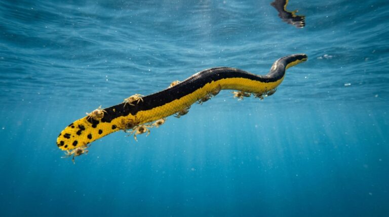 Pequenos caranguejos juvenis usam serpentes-marinhas como superfícies temporárias no oceano