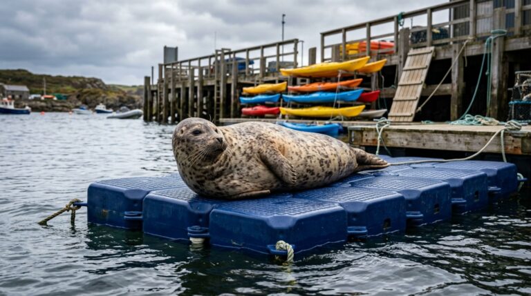 A foca-comum (Phoca vitulina) pode reutilizar superfícies costeiras acessíveis para descansar fora da água quando seu ponto habitual fica indisponível