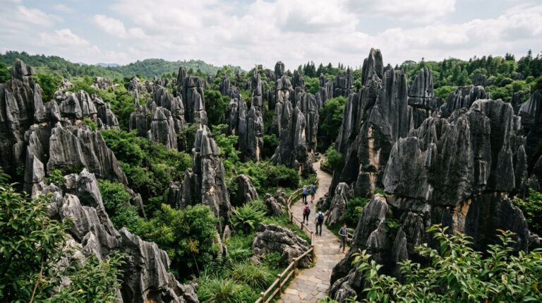 Pináculos calcários formam a paisagem da Floresta de Pedra de Shilin