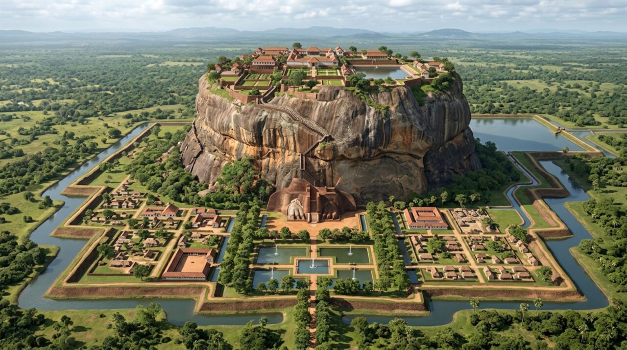 Uma cidade no Sri Lanka transformou uma rocha de quase 200 metros em palácio, fortaleza e jardim com piscinas alimentadas por um sistema hidráulico antigo