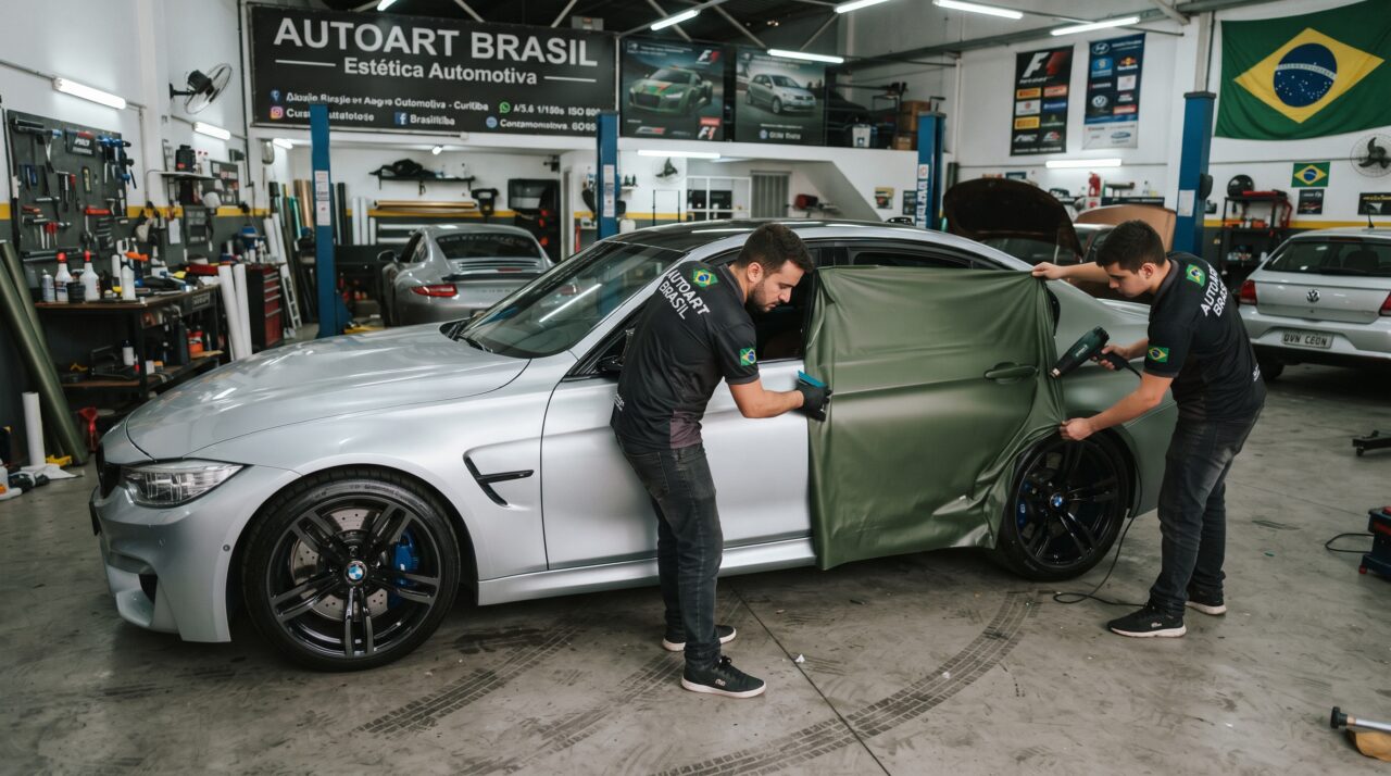 Jovem envelopa carro prata com adesivo verde fosco para renovar o visual, não avisa o Detran e tem o veículo retido em fiscalização rodoviária