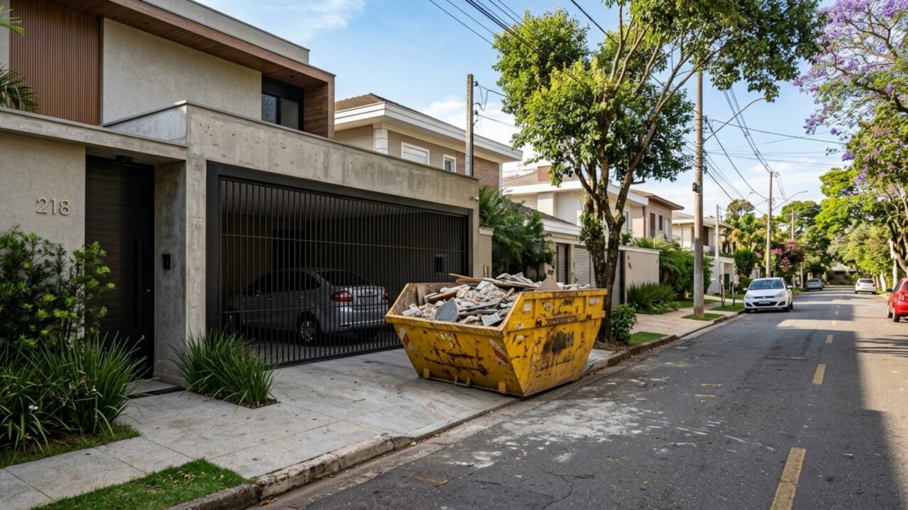 Morador coloca caçamba diante da garagem vizinha por 12 dias e proprietário precisa alugar outra vaga para continuar usando o carro