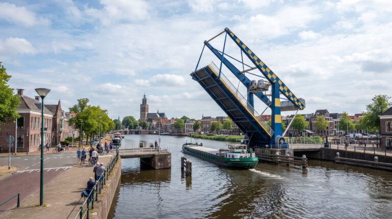A ponte voadora Slauerhoffbrug na Holanda que levanta uma parte da rodovia no ar com um braço mecânico
