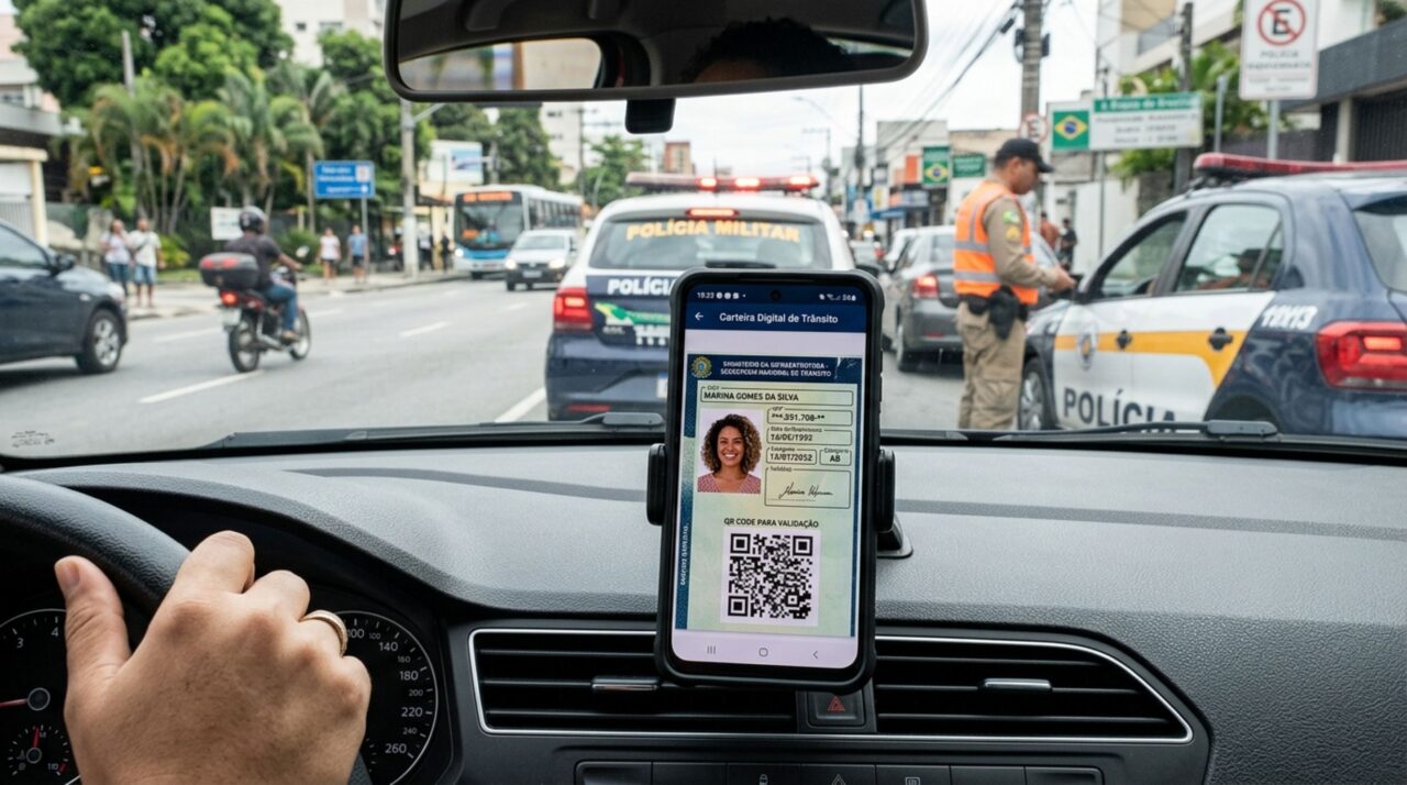 Motorista é parado em blitz, apresenta uma foto da CNH salva no celular e acredita que imagem vale como documento, agente explica por que captura de tela não substitui a versão oficial
