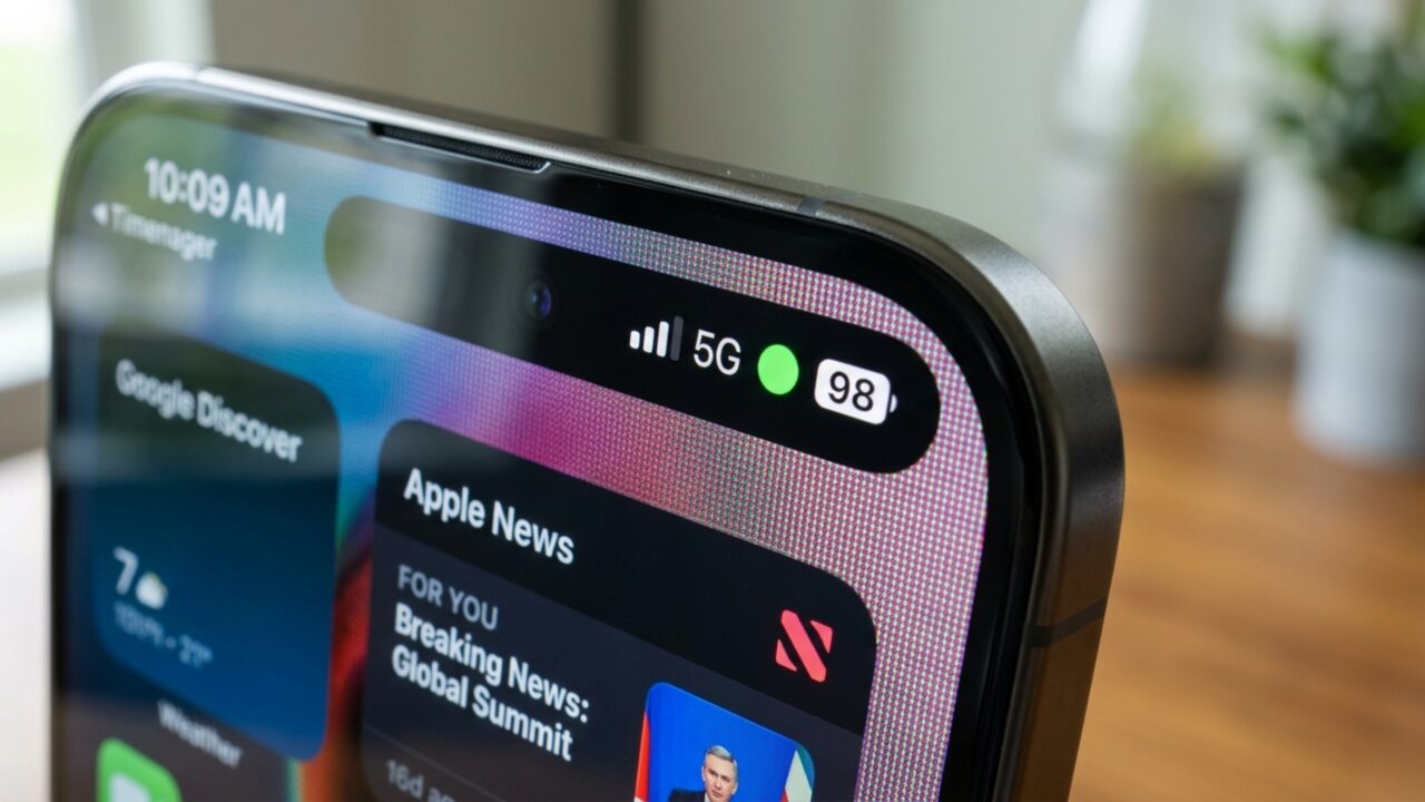 O que significa quando o celular mostra um pequeno ponto verde ou laranja no topo da tela?