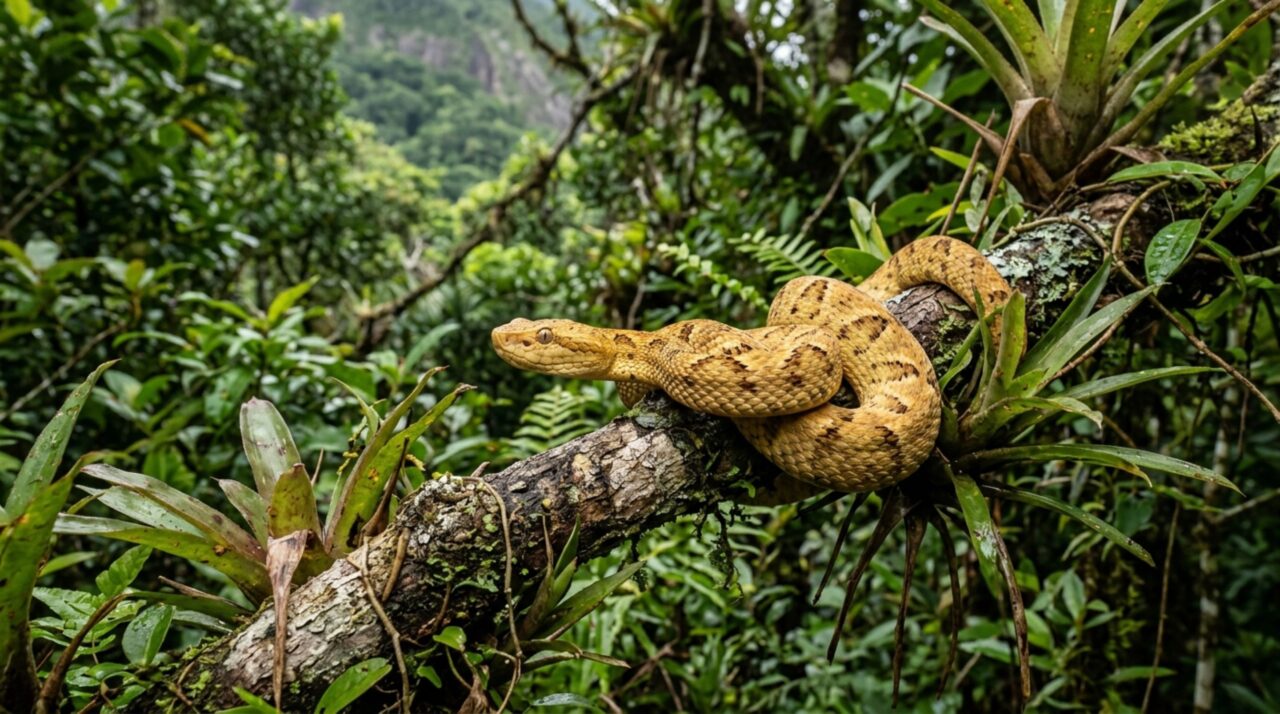 A jararaca-ilhoa, Bothrops insularis, é uma espécie endêmica e criticamente ameaçada que vive apenas na Ilha da Queimada Grande
