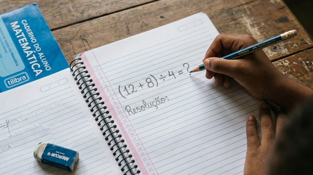 Sem usar calculadora, resolva (12 + 8) ÷ 4 e teste se você lembra da escola