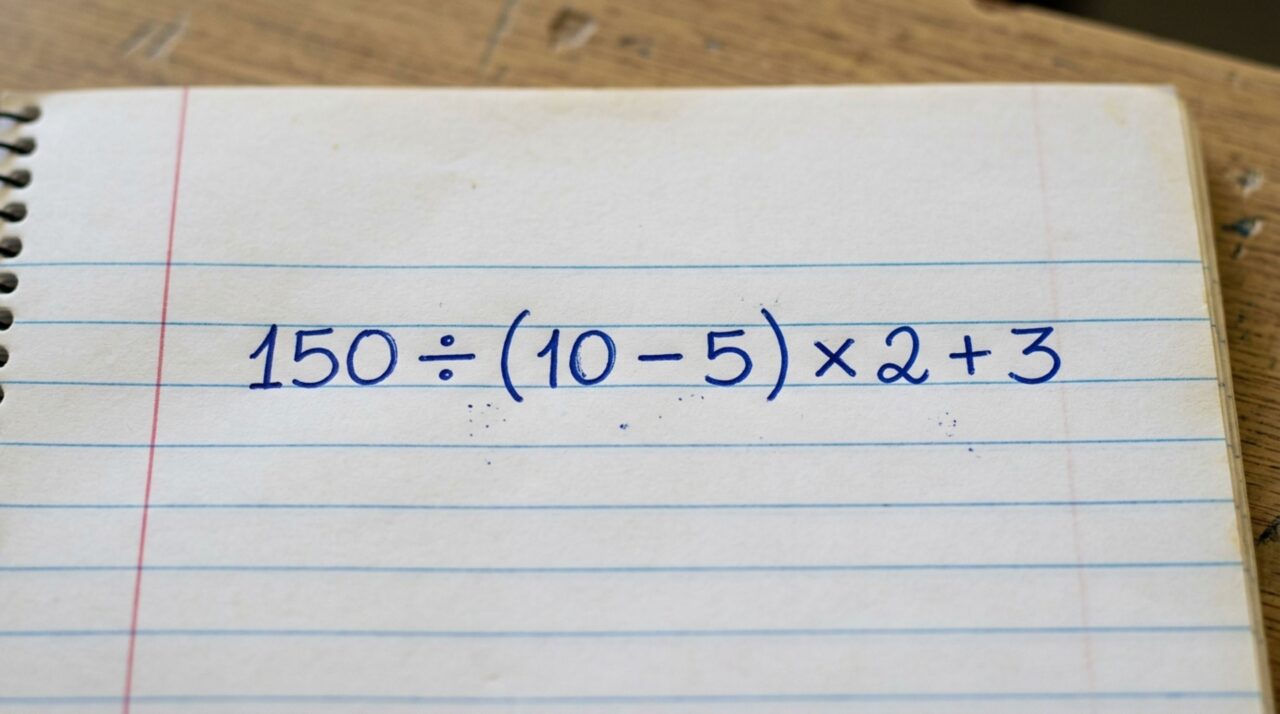 Sem usar lápis e borracha, resolva a equação 150 ÷ (10 − 5) × 2 + 3 e teste sua memória escolar