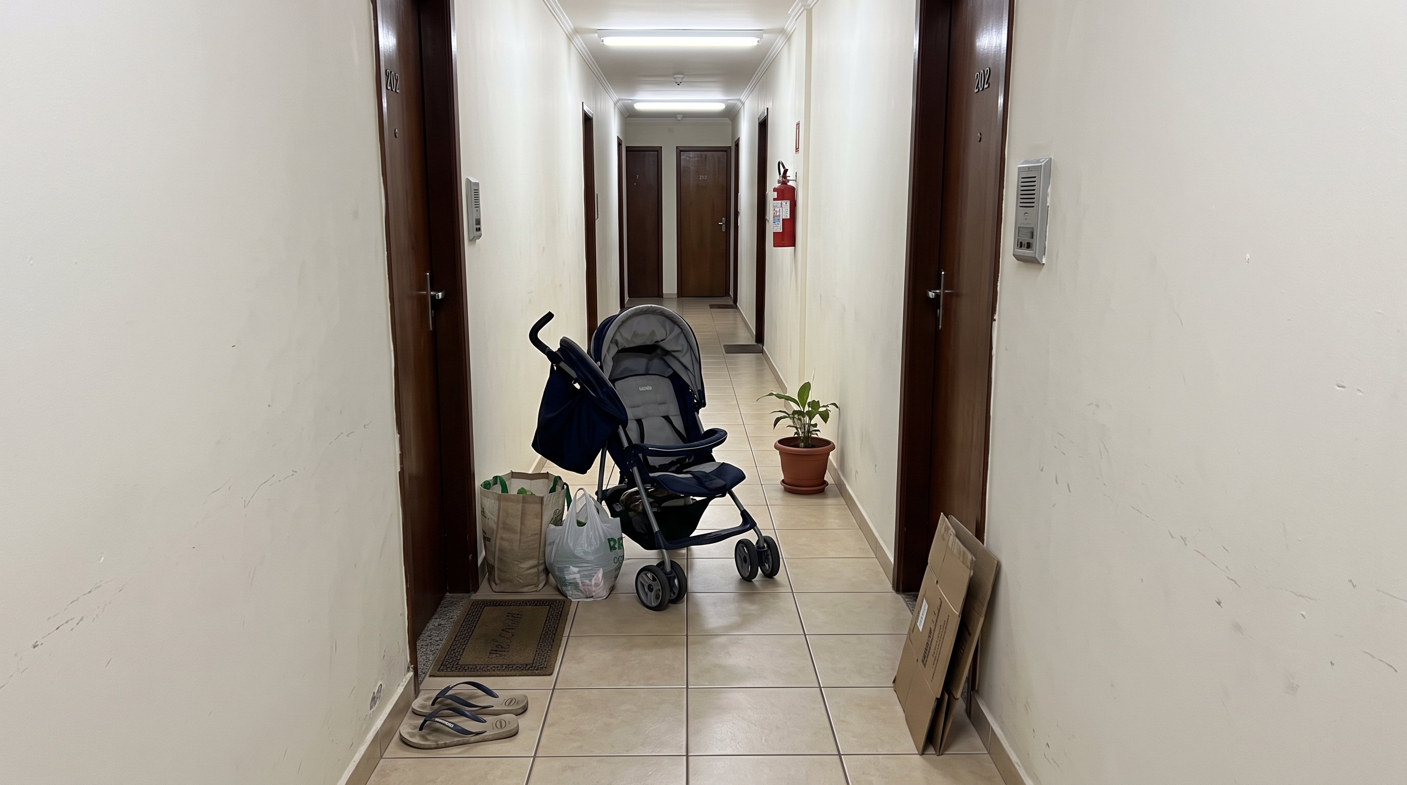Casal deixa carrinho de bebê, bicicletas e sapateira no corredor todos os dias, síndico recolhe os objetos e aplica multa baseada nas regras do corpo de bombeiros que proíbem obstrução de rotas de fuga