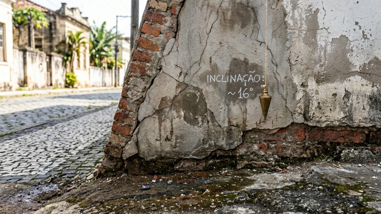 Pedreiro termina muro de 28 metros e proprietário percebe depois da primeira chuva que estrutura ficou inclinada para o lado do vizinho