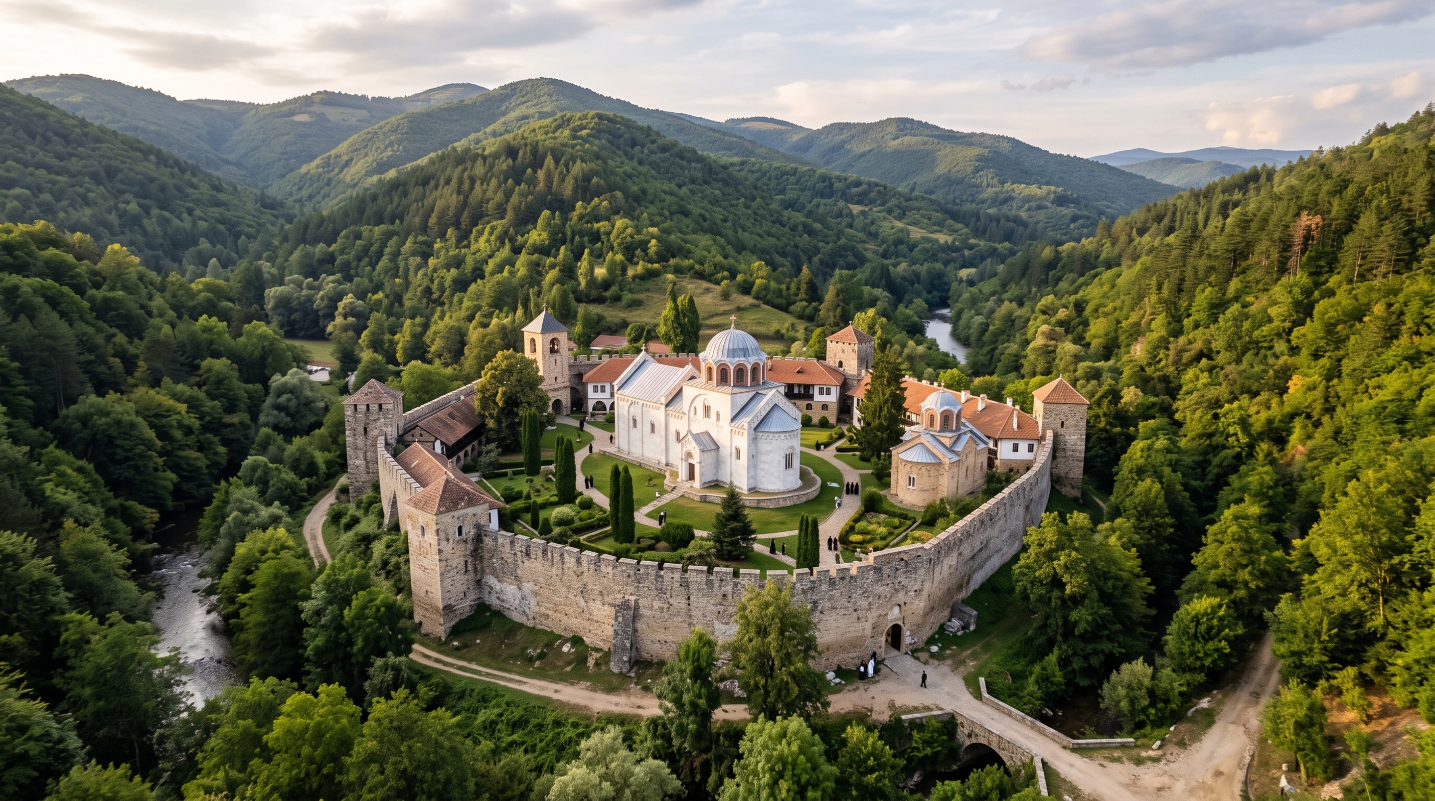 Um mosteiro de mármore branco virou coração de um reino: Studenica guarda pinturas bizantinas e os restos dos primeiros governantes sérvios