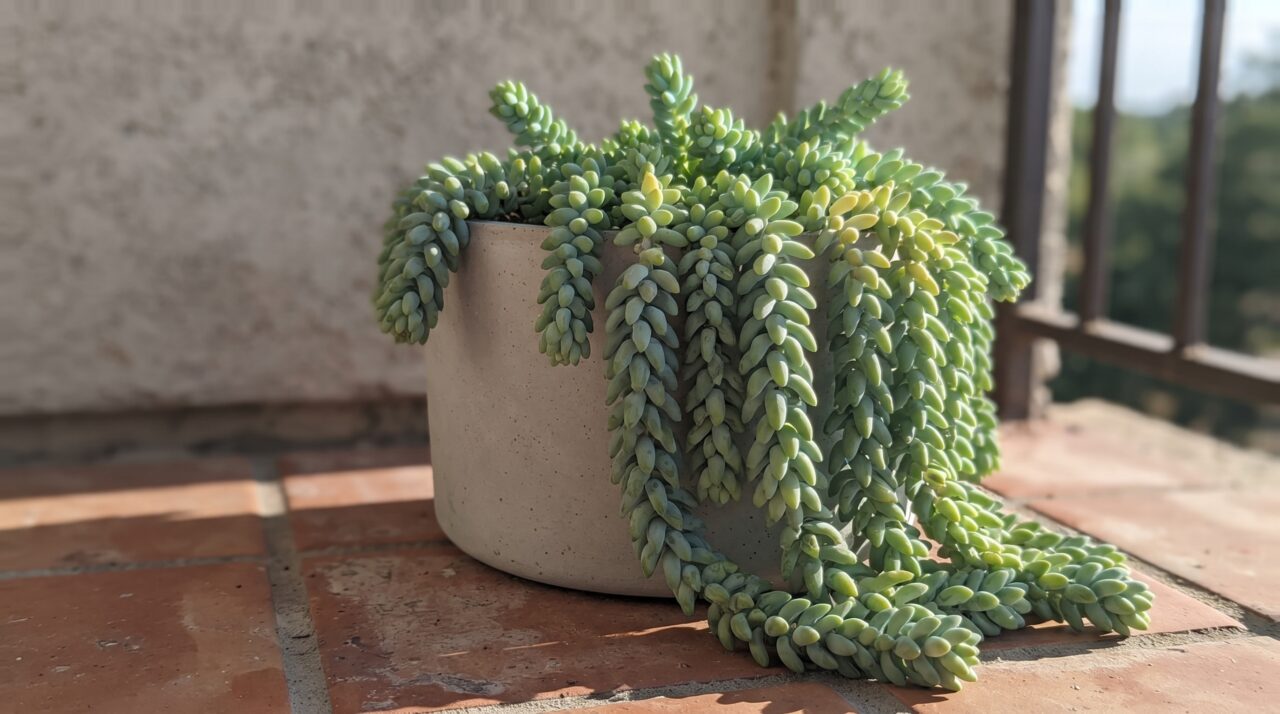 Sedum Dedo-de-Moça: a quantidade exata de sol matinal e a drenagem perfeita para as folhas ficarem gordinhas e a suculenta descer pela varanda como uma cascata