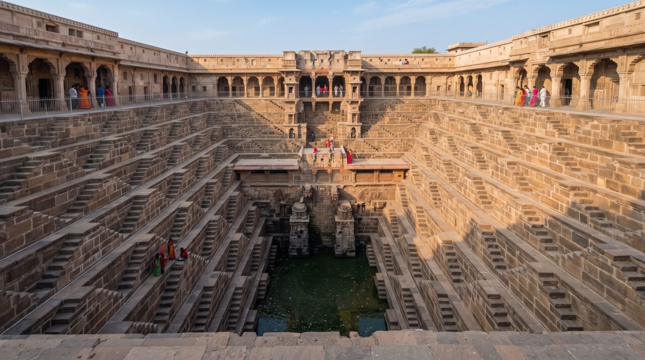 A arquitetura e a história do poço escalonado Chand Baori na Índia