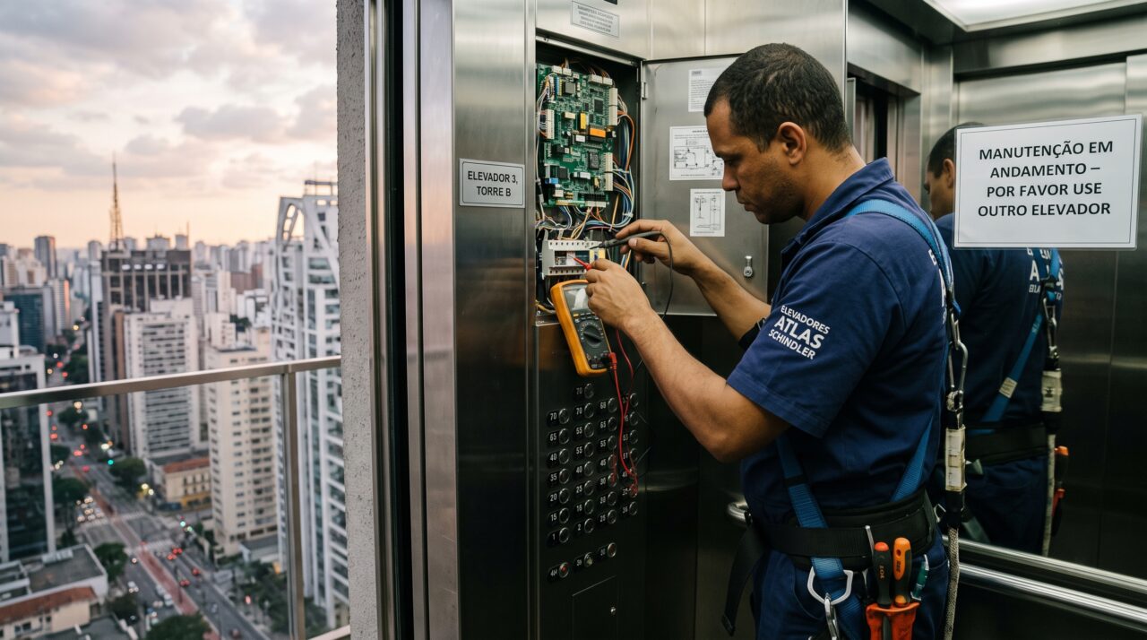 A profissão e o salário do técnico de manutenção de elevadores em arranha-céus