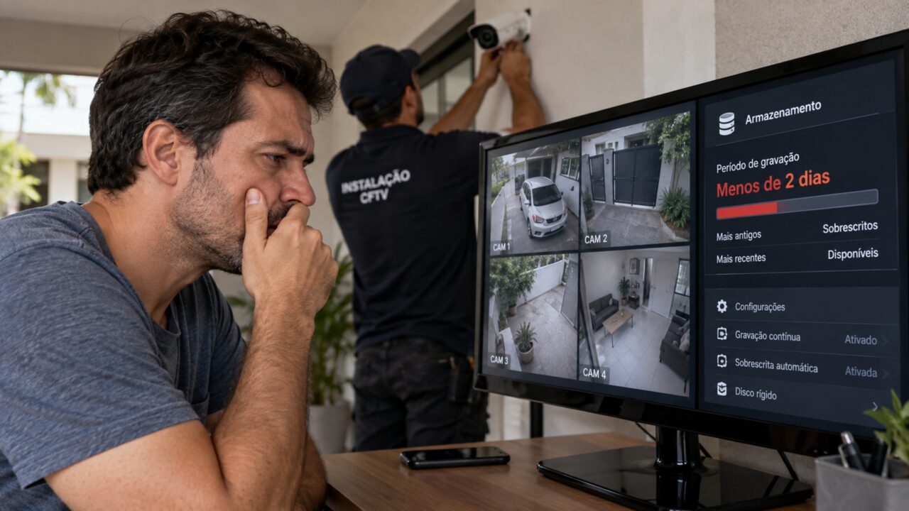Técnico instala câmera de segurança nova e morador percebe depois que gravações importantes são apagadas automaticamente em menos de dois dias