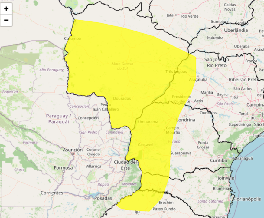 Tempestade chega com granizo e ventos de até 60 km/h; veja onde o alerta do INMET vale nesta sexta-feira. Imagem: Inmet