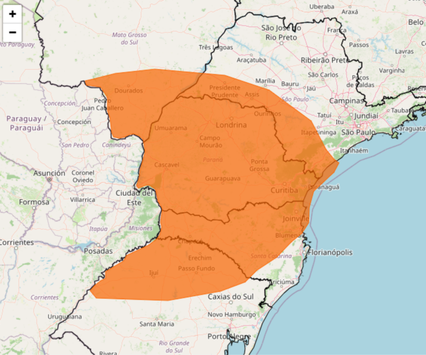Tempestade pode atingir várias regiões com chuva forte, granizo e ventos de até 100 km/h
