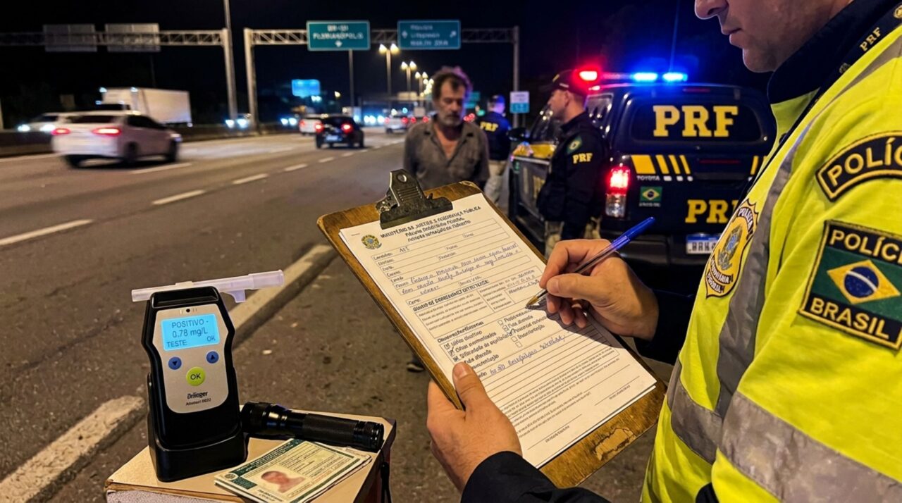 Motorista é parado em blitz, bafômetro não aponta álcool suficiente para enquadramento pelo aparelho, agentes registram sinais de alteração e condutor acredita que será liberado, fiscalização explica que outras provas podem ser consideradas além do aparelho
