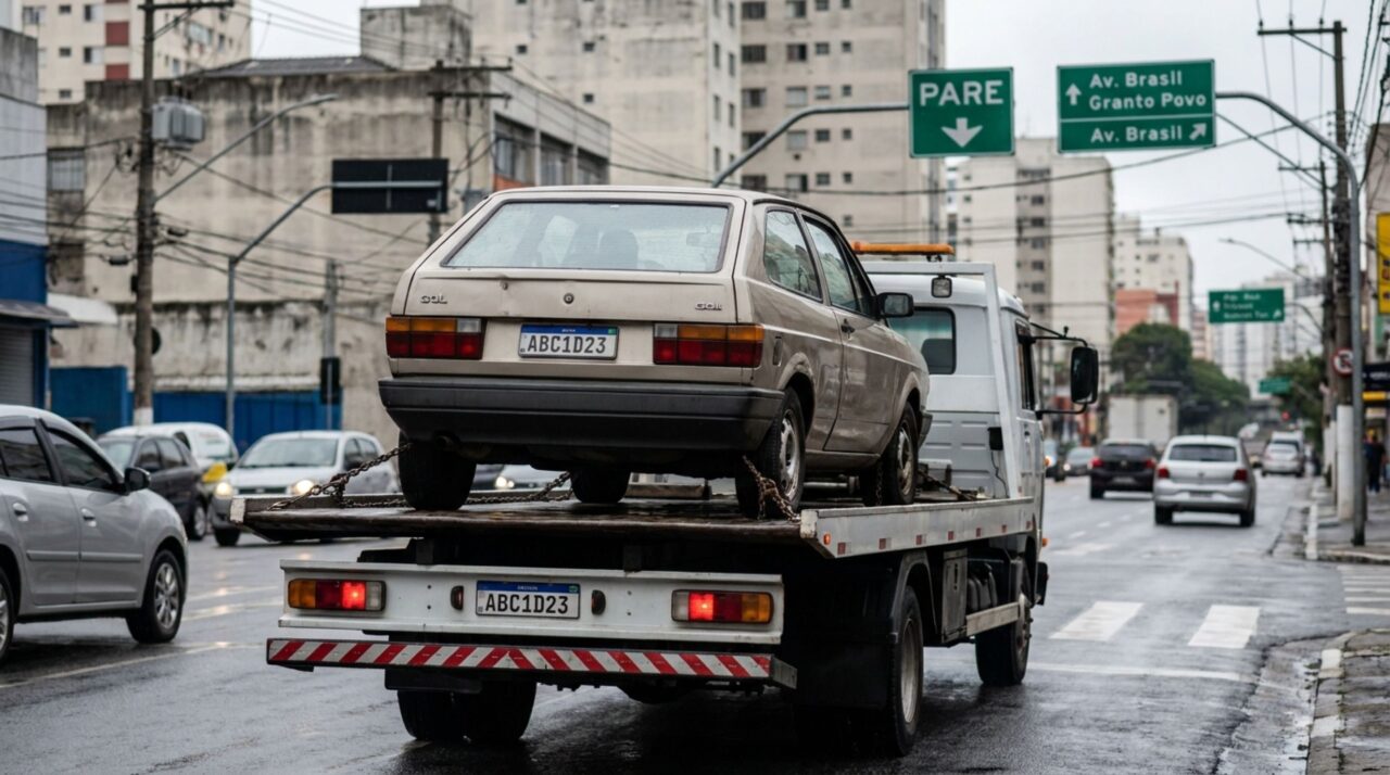 Motorista estaciona metade do carro sobre a calçada para não bloquear a rua e volta minutos depois procurando veículo removido