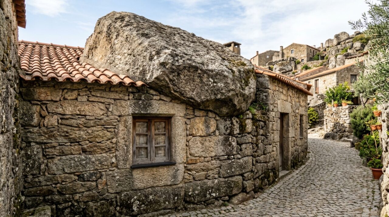 Algumas casas de Monsanto utilizam penedos naturais como parede ou cobertura, integrando diretamente a geologia à construção
