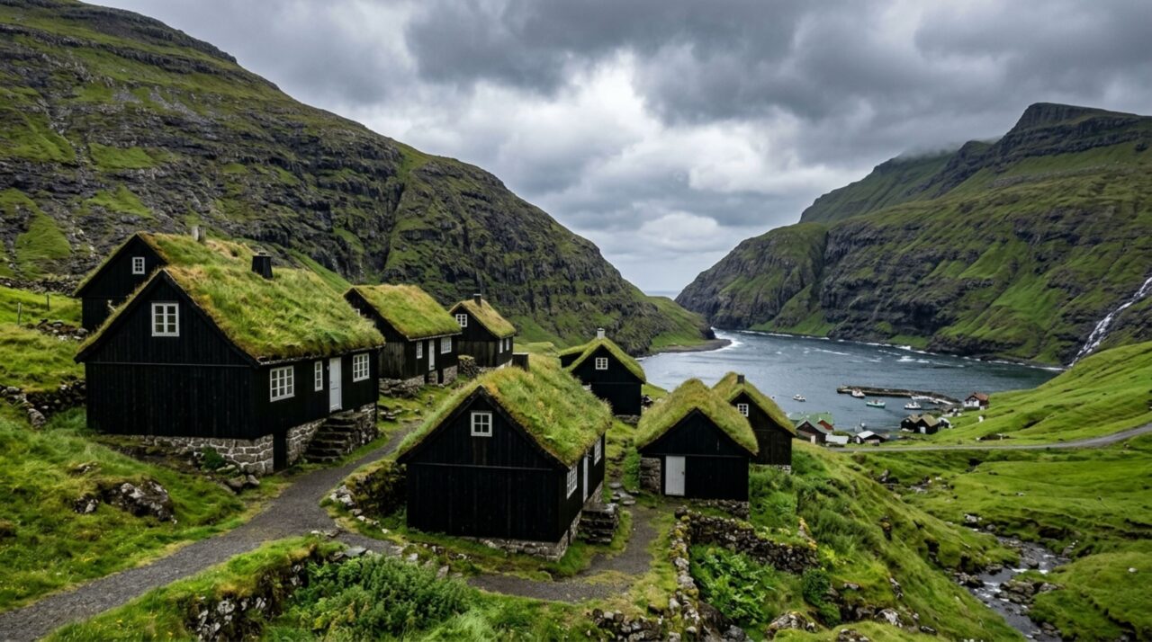 O arquipélago habitado onde telhados cobertos de grama ajudam casas a enfrentar ventos fortes e conservar calor durante o inverno