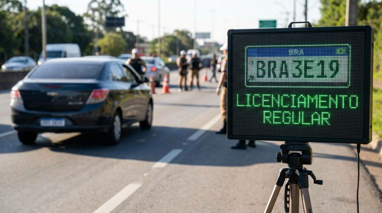 Motorista é parado na blitz, não consegue abrir o CRLV e agente consulta a placa para verificar se o carro está licenciado