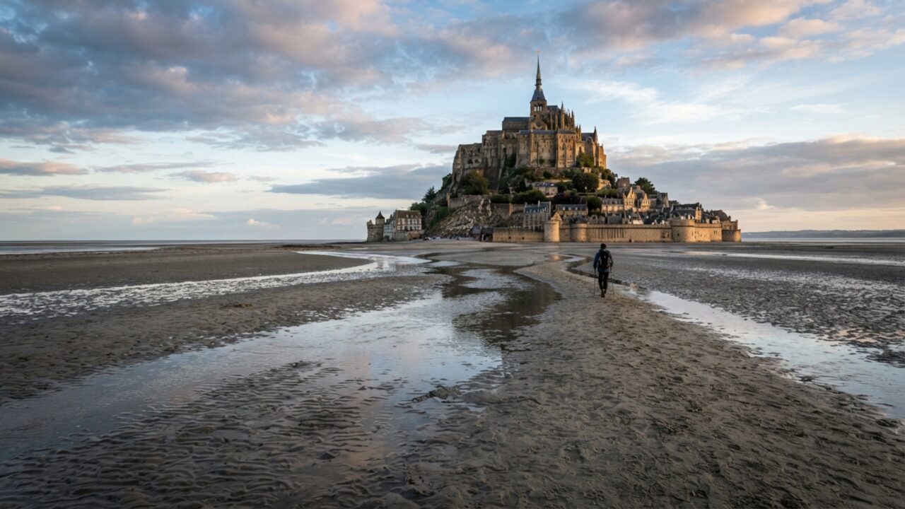 Um castelo francês parece surgir da água quando a maré sobe: monges construíram para cima numa ilha onde faltava espaço