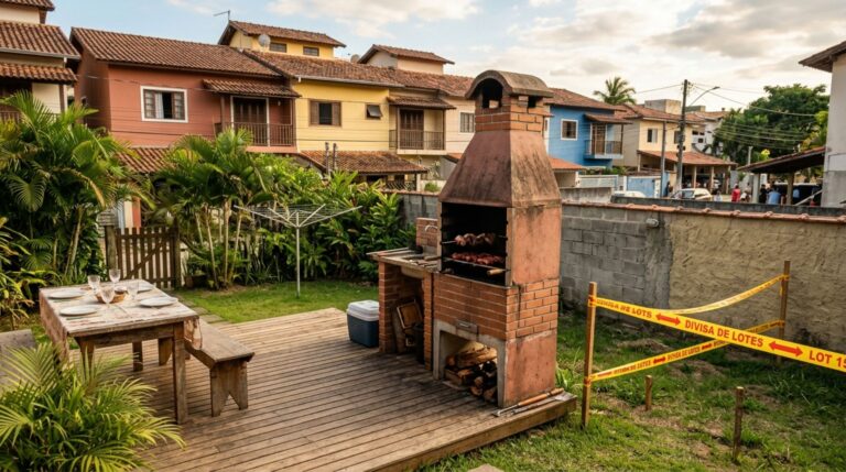 Casal constrói deck com churrasqueira e espaço gourmet avaliados em R$ 12 mil, ao finalizar a obra, vizinho alega que a construção está em seu terreno e exige ficar com as benfeitorias