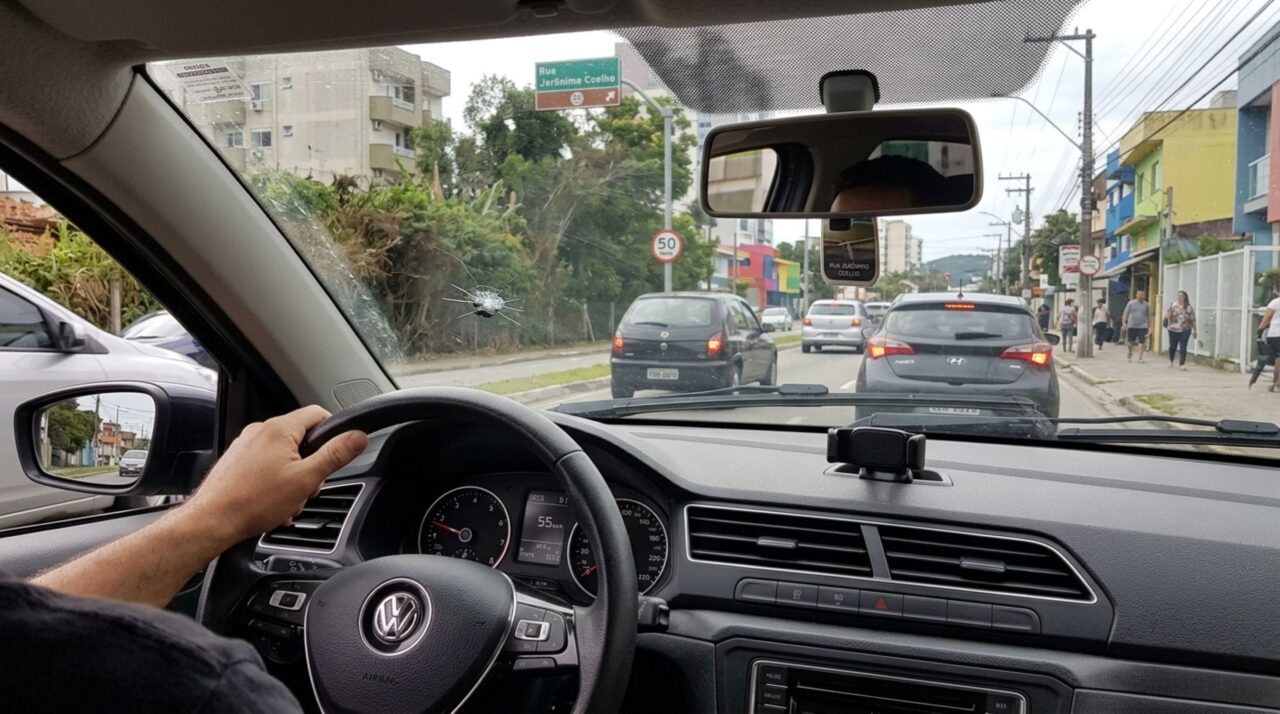 Motorista é parado em blitz com uma trinca de 12 centímetros no para-brisa, acredita que o dano é pequeno demais para causar problema e fiscalização explica por que tamanho e localização fazem total diferença