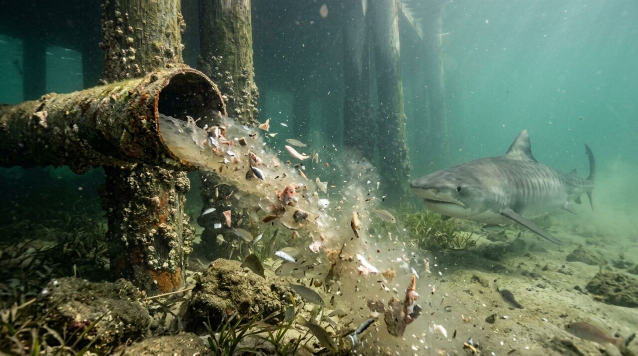 O descarte concentrado de restos de peixe pode criar uma oportunidade alimentar previsível para o tubarão-tigre sem indicar interesse específico pelas pessoas
