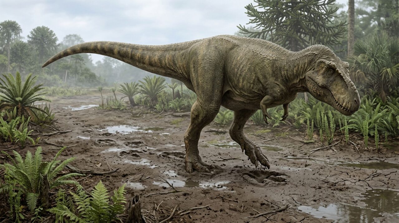 O autor mais provável da trilha foi um T. rex adulto caminhando em ritmo tranquilo