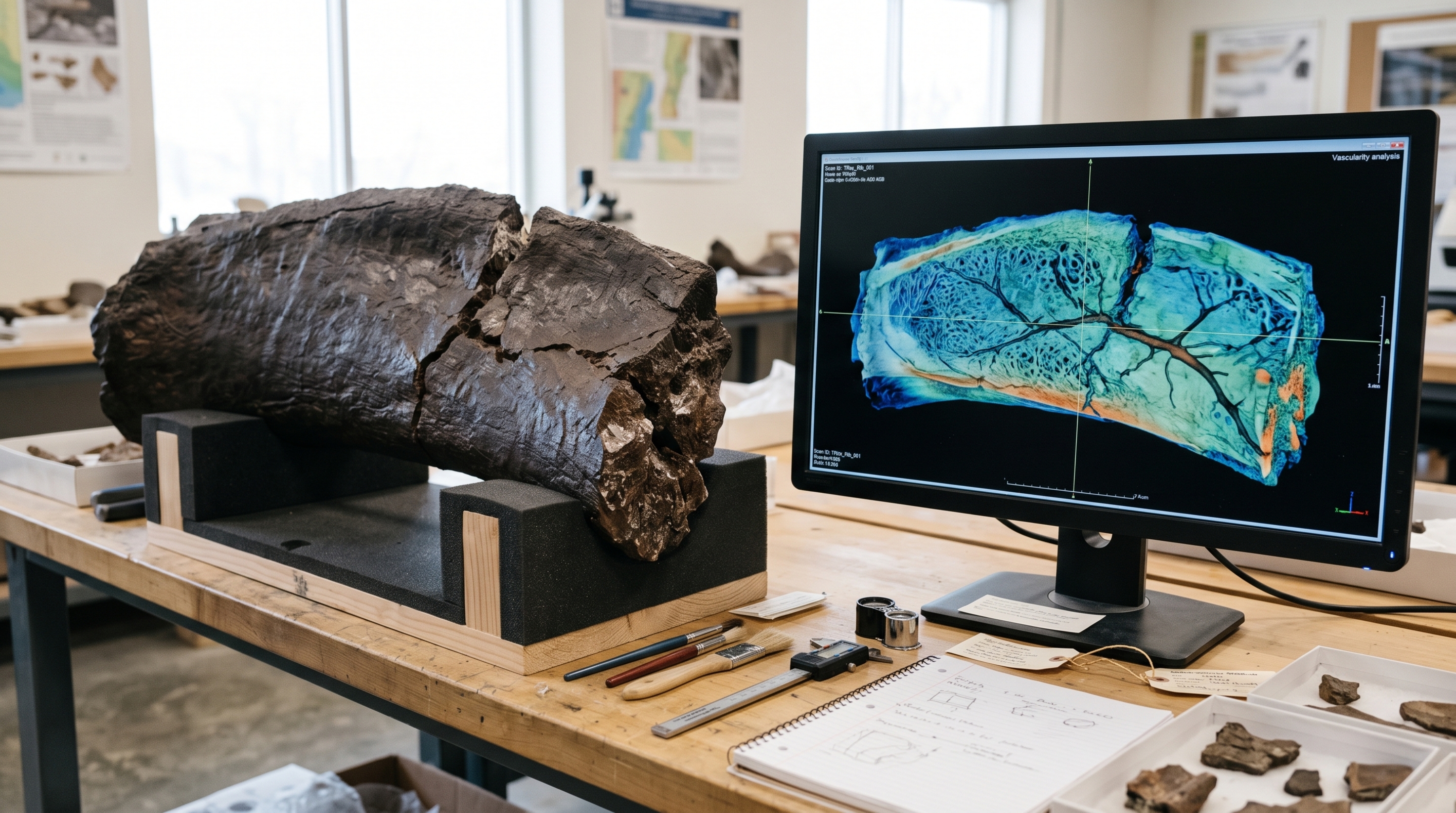 Um osso quebrado do maior T. rex conhecido preservou uma rede de vasos que ficou escondida por 66 milhões de anos