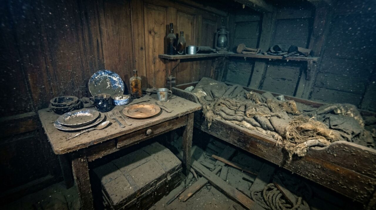 Águas frias e sedimentos com pouco oxigênio ajudaram a preservar móveis, louças e compartimentos internos do HMS Terror