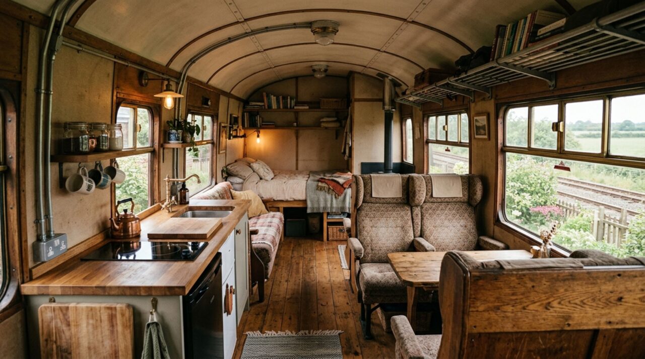 A conversão de um vagão ferroviário em casa exige corrigir infiltrações, instalar novos sistemas domésticos e preservar apenas os componentes históricos que permanecem seguros