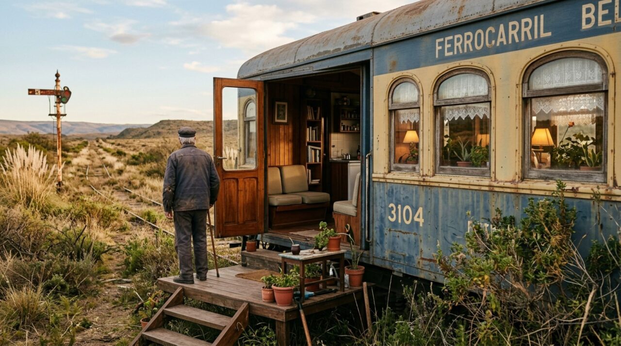 Ex-maquinista compra um vagão ferroviário desativado na Argentina, instala a própria casa dentro dele e passa a viver ao lado de uma linha que deixou de receber trens há mais de 20 anos
