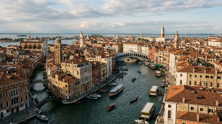 Veneza se desenvolveu entre ilhas, canais e pontes na Lagoa de Veneza
