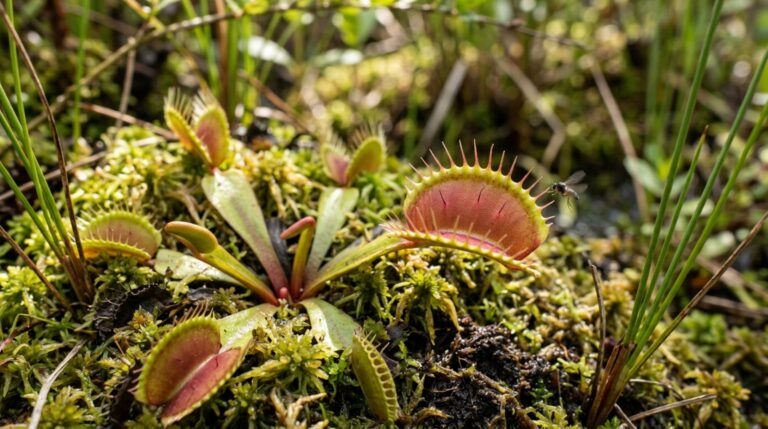 Armadilha aberta da Vênus-papa-moscas com pelos sensoriais visíveis