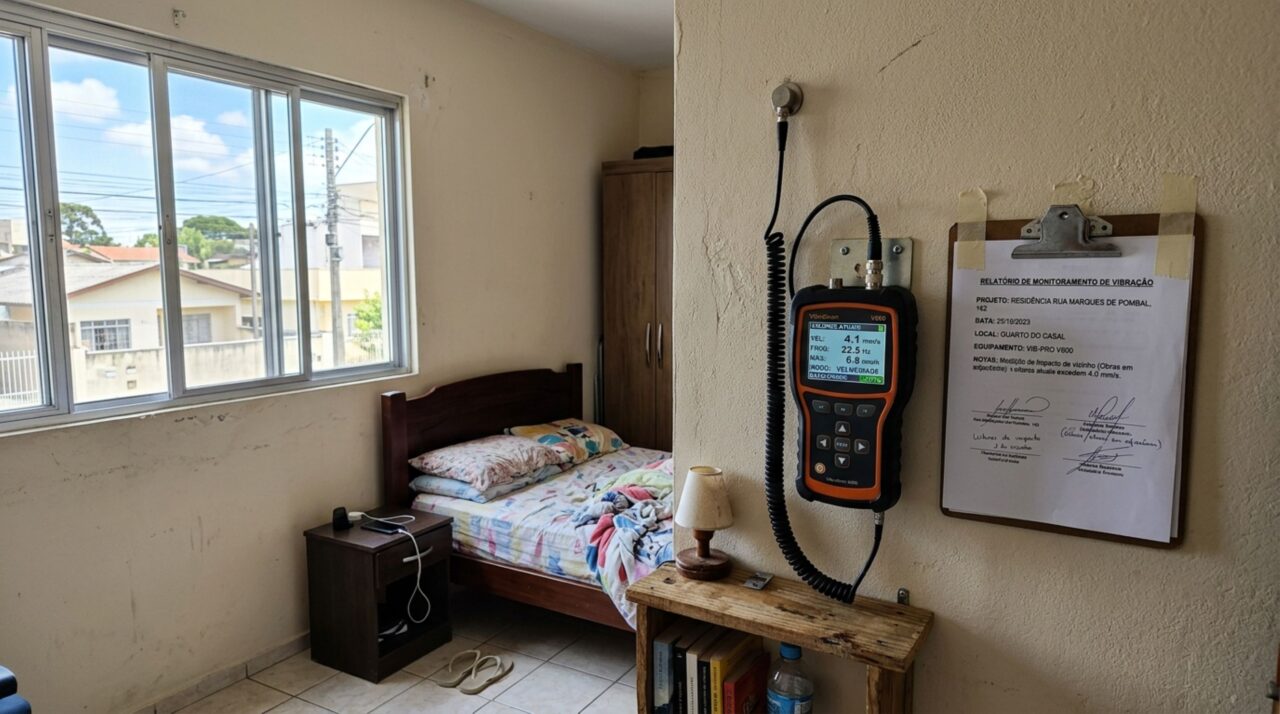 Morador retorna de viagem e descobre gerador instalado atrás do muro, com vibração perceptível dentro de seu quarto