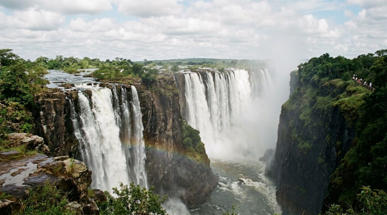 A enorme queda-d’água africana que forma uma gigantesca cortina de água e uma nuvem de névoa visível a quilômetros de distância
