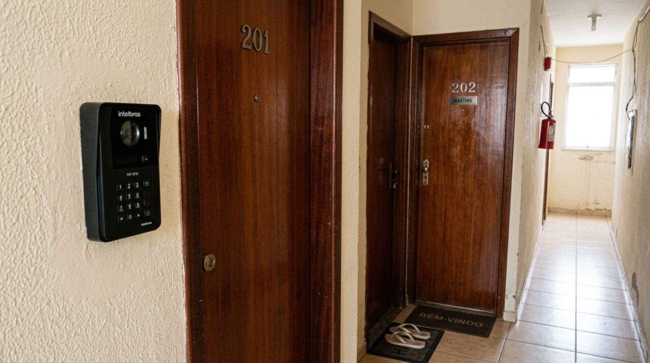Moradora instala videoporteiro para vigiar a entrada e vizinha percebe que equipamento também registra a porta e a rotina de visitas da casa ao lado