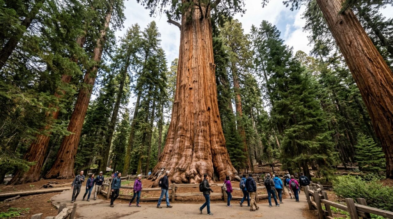 Uma única sequoia na Califórnia guarda cerca de 1.487 m³ de madeira e seu tronco pesa quase 1.400 toneladas, tornando General Sherman a maior árvore do mundo em volume mesmo sem ser a mais alta