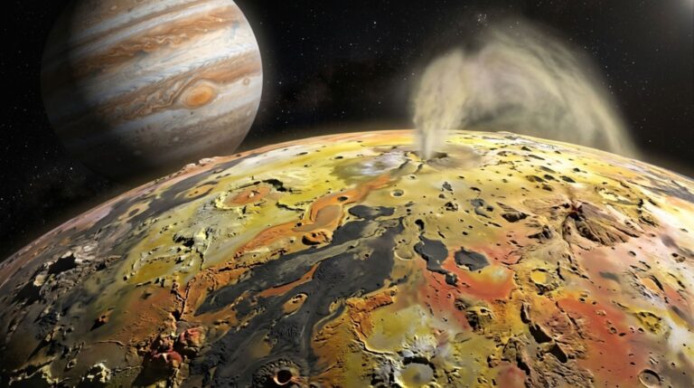 Erupções constantes renovam continuamente a superfície vulcânica de Io