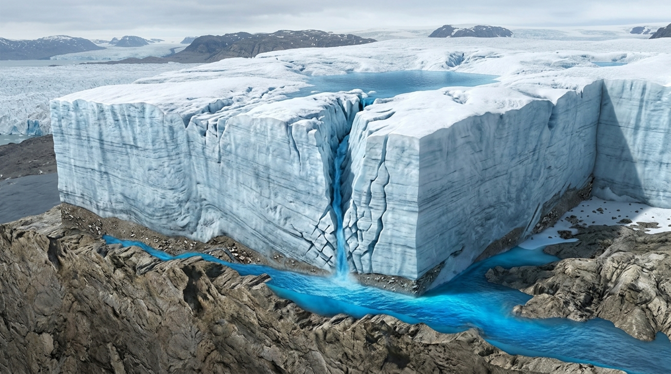 Lago formado sobre uma geleira desaparece em poucas horas e instrumentos revelam que a água abriu caminho por baixo do gelo